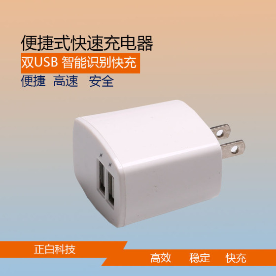 正白ZB-C004双口USB手机充电器苹果安卓通用充电接头